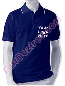 Designer Navy Blue and White Color Logo Printed T Shirts
